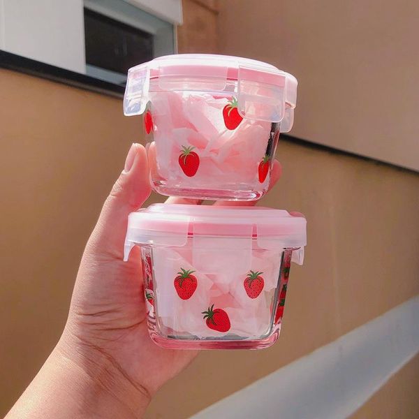 

storage bottles & jars korean strawberry sealed box girl heart glass dried fruit snack small capacity fresh-keeping kitchen containers
