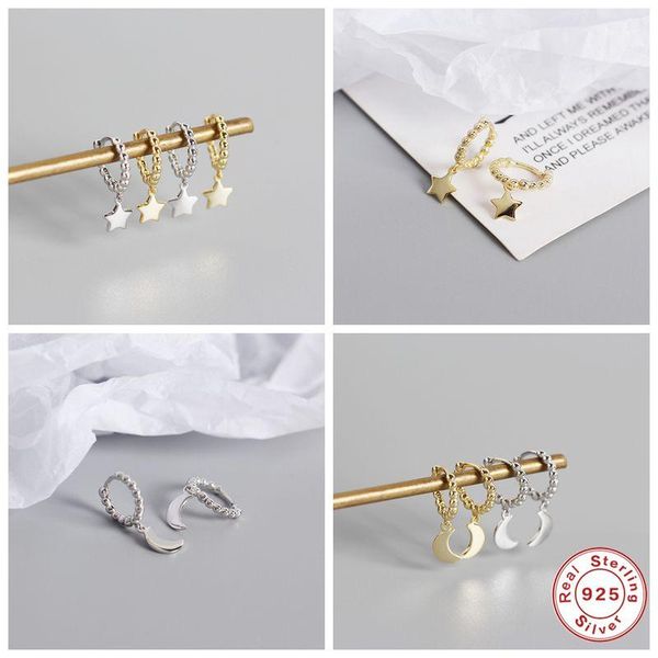 

hoop & huggie aide s925 sterling silver ins minimalist round beads stars wild earrings ear nails for women jewelry wholesale, Golden;silver