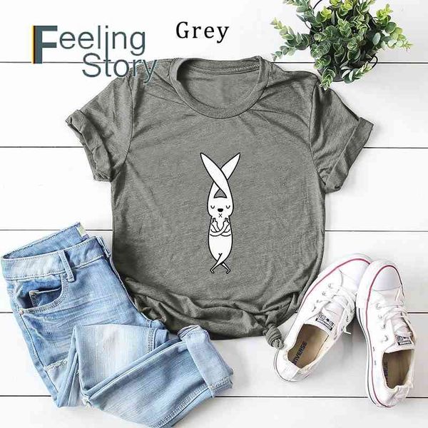 

t shirt women summer letter rabbit animal print short-sleeve women's -shirt loose cute cotton vestidos 210603, White
