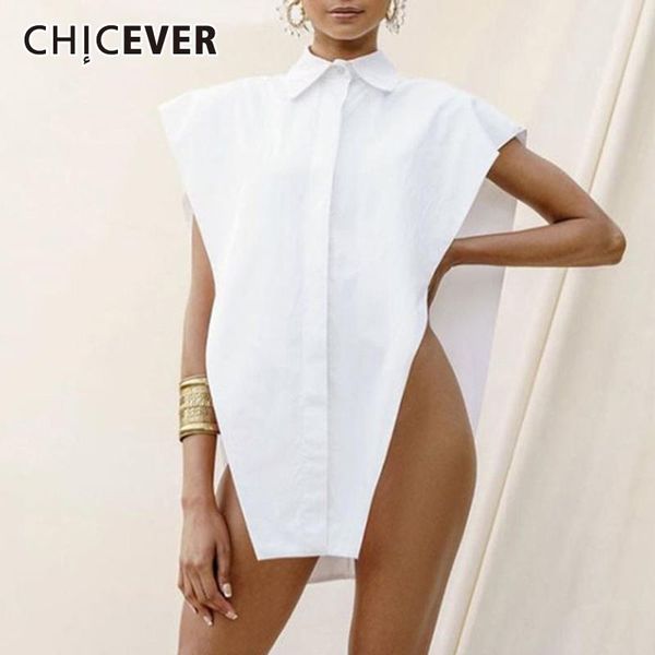 

women's blouses & shirts chicever solid color shirt for women irregualr lapel collar sleeveless evening party female 2021 fashion, White
