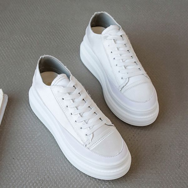 

fashion women flat platform shoes woman leather white sneakers female breathable lace up hight heels zapatillas mujer aa-419
