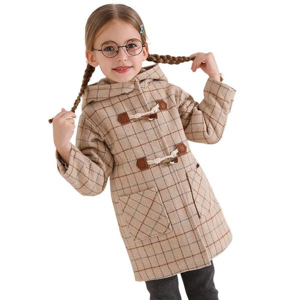 

coat 2021 autumn and winter style quilted lattice overcoat brand childrenswear mid-length hooded kids', Blue;gray