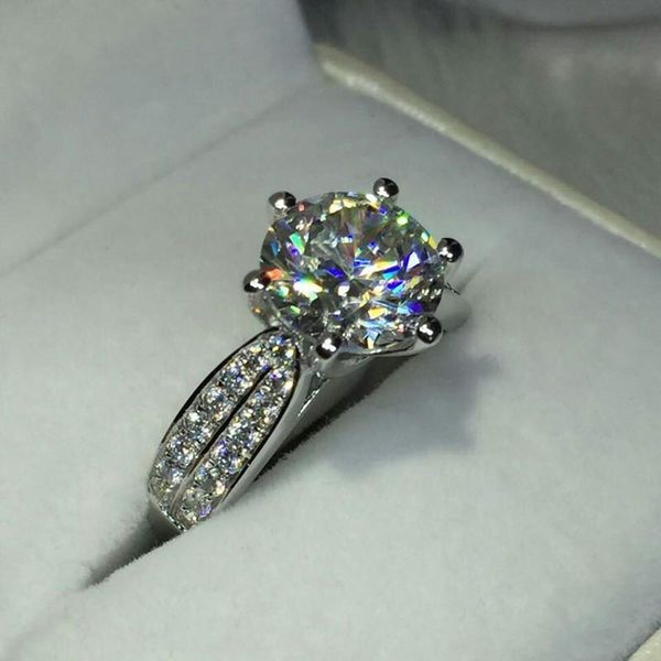 

wedding rings vecalon 2021 fashion jewelry women ring 3ct zircon cz 14kt white gold filled engagement band for, Slivery;golden