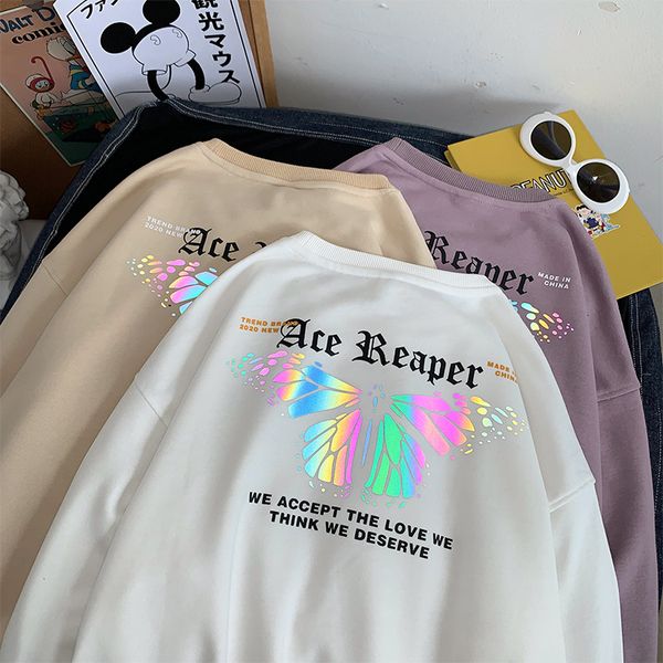 

2021 new sweatshirt reflective butterfly men sweatshirts streetwear long sleeve oversized pullovers 4 colors man casual dw6g, Black