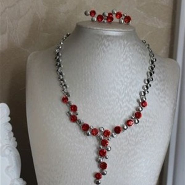 

red diamond waterdrop wedding bride setr necklace earings (hb3308) yuty, Silver