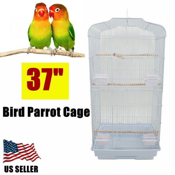 

37inch bird parrot cage canary parakeet cockatiel lovebird finch bird cage with wood perches food cups white ing