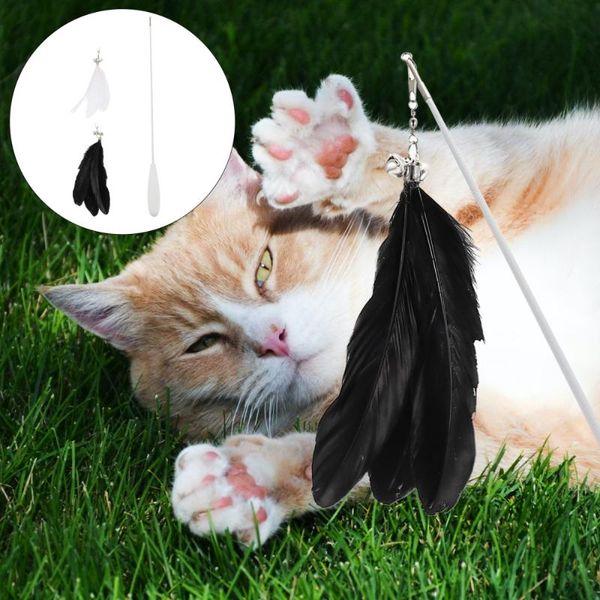 

cat toys wand feather teaser stick teasing with 2pcs replacement head