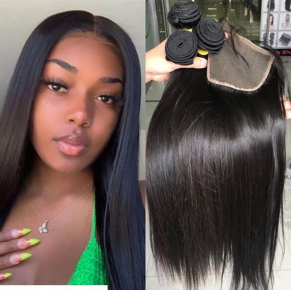 

human hair bundles with 4x4closure 3 bundles brazilian 10a straight human hair extensions fairgreat virgin hair bundles, Black;brown