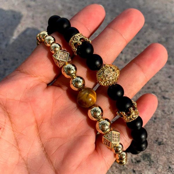 

charm bracelets 2021 classic lion bracelet men pave cubic zirconia trendy crown strand for adjustable jewelry gift, Golden;silver