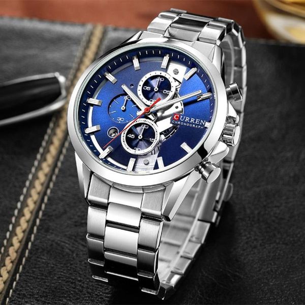 

wristwatches curren men watches fashion design mens watch casual sport wristwatch chronograph stainless steel waterproof clock, Slivery;brown