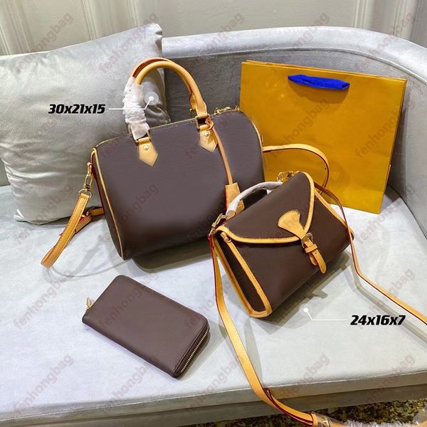 

designer fashion woman shoulder bags three-piece totes handbag genuine leather classic pattern design super large capacity gift