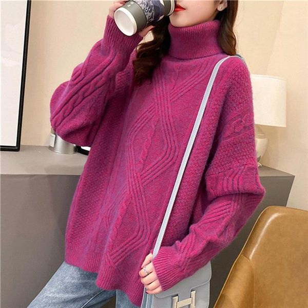 

2021new women winter turtleneck sweaters korean style twisted pull autumn winter sweater jacket overcoat, White;black