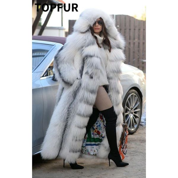 

women's fur & faux ur luxury natural real cross women coats with hood long winter genuine full pelt jacket female, Black