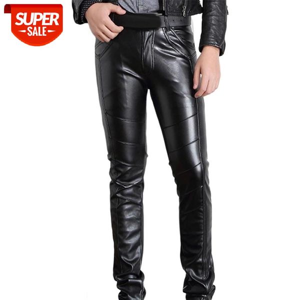 

winter men leather pants elastic high waist lightweight casual windbreak pu leather trousers thin motor pants plus size 4xl #fj0q, Black