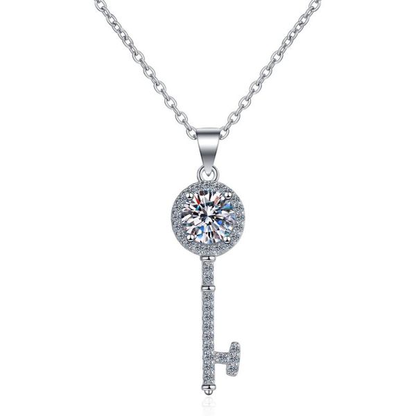 

chains passed diamond test moissanite 925 sterling silver key simple clavicle chain pendant necklace women fashion cute jewelry 0.5-1ct