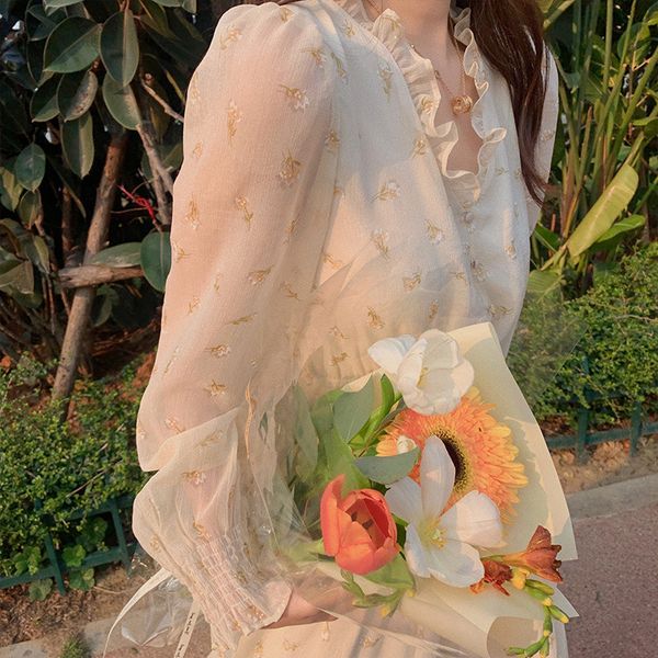 

casual dresses autumn/winter mori style fairy floral long sleeve female tea break 890c, Black;gray