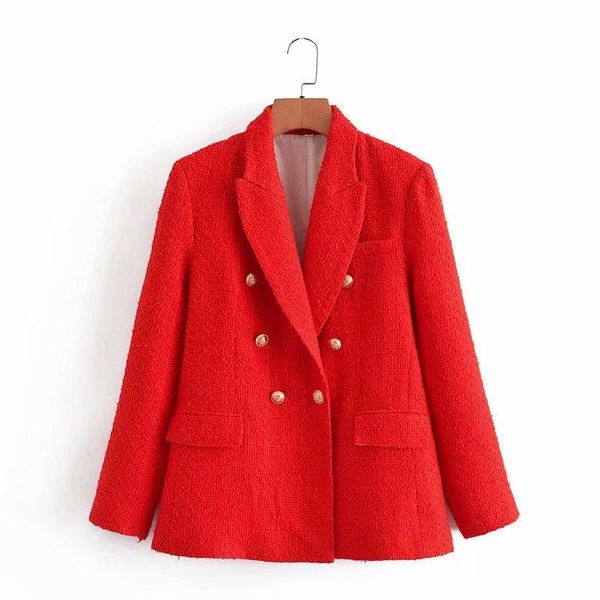 

women's suits & blazers women 2022 fashion double breasted tweed blazer coat vintage long sleeve flap pockets outerwear streetwear, White;black
