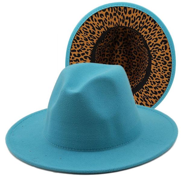 

wide brim hats two-color fedora hat color leopard stage ladies felt mixed jazz hip hop winter brimmed, Blue;gray