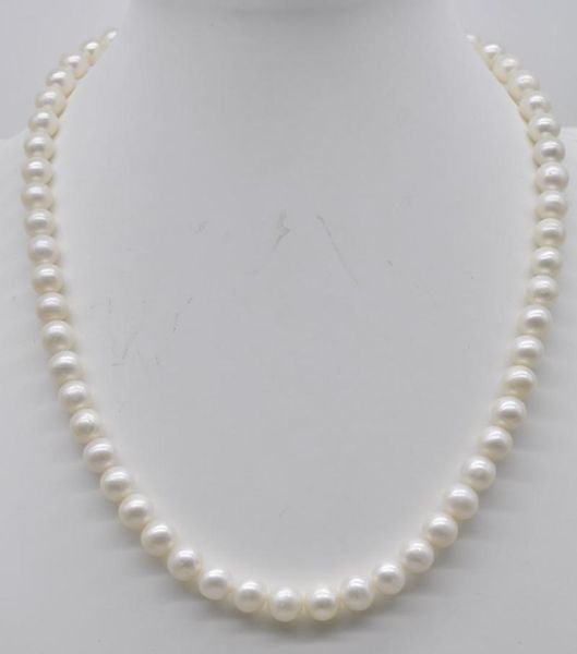 

chokers habitoo 18inch natural 8-9mm white freshwater pearl for women fashion jewelry handmade bead 925 silver hollow ball clasp, Golden;silver