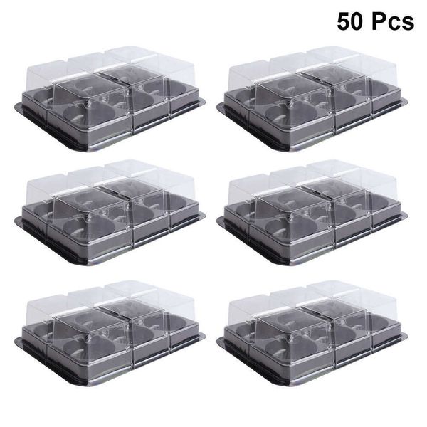 50pcs 6 cavità contenitori Mochi vassoio Mooncake in plastica con coperchio trasparente scatola per imballaggio alimentare Y0712