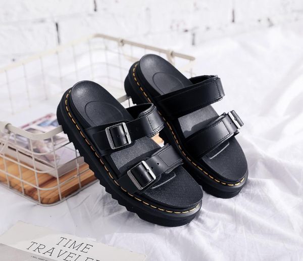 

new women's leather sandals wear-resistant anti-platform shoes leather ladies slippers flat shoes fashion casual women's, Black