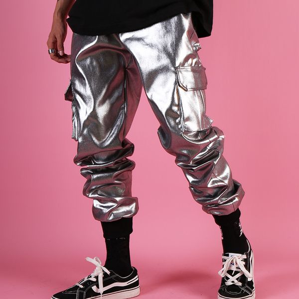 

tide men singer silver harem pants long pants dancer hip hop rock dance performance costume nightclub stage show pencil pants, Black;red
