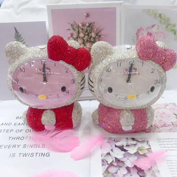 

other clocks & accessories cartoon cat cute alarm clock sparkling rhinestones desk watch kitty bling table antique vintage