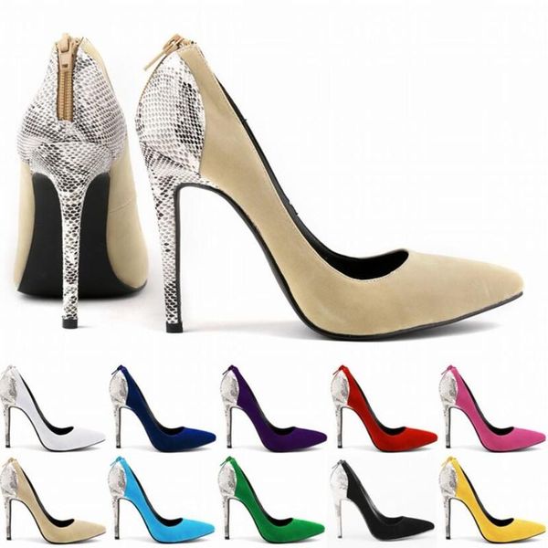 

dress shoes women pumps serpentine flock high heels wedding party pointed toe 11cm thin, Black