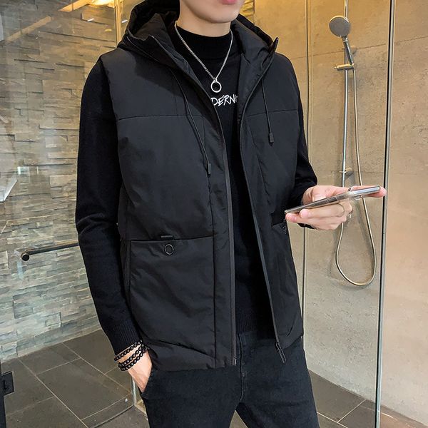 

2021 winter korean fashion down cotton casual camouflage men's jacket vest shoulder batch, Black;white