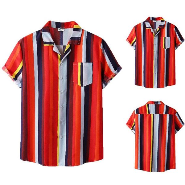 

men's casual shirts fashion clothing trends men shirt short sleeve floral stripe holiday beach color patchwork mens, White;black