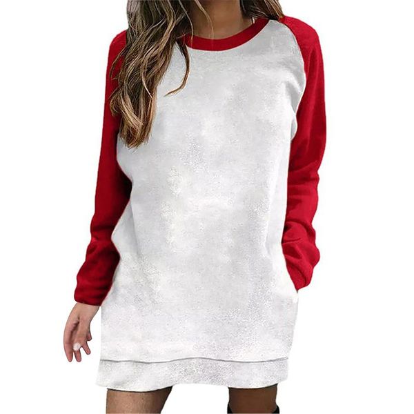

casual dresses 2021 warm pullover hoodie women's colorblock pocket long sleeve crewneck sweatshirts dress sweatshirt robe, Black;gray
