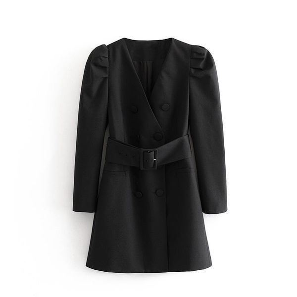 

women's suits & blazers casual woman black v neck slim blazer coat fashion ladie autumn puff sleeve suit coats female elegant sash, White;black