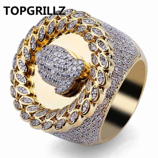 

cluster rings rillz copper gold color plated micro paved cz stone hand round ring hip hop men charm jewelry gifts with 8 9 10 11 12, Golden;silver