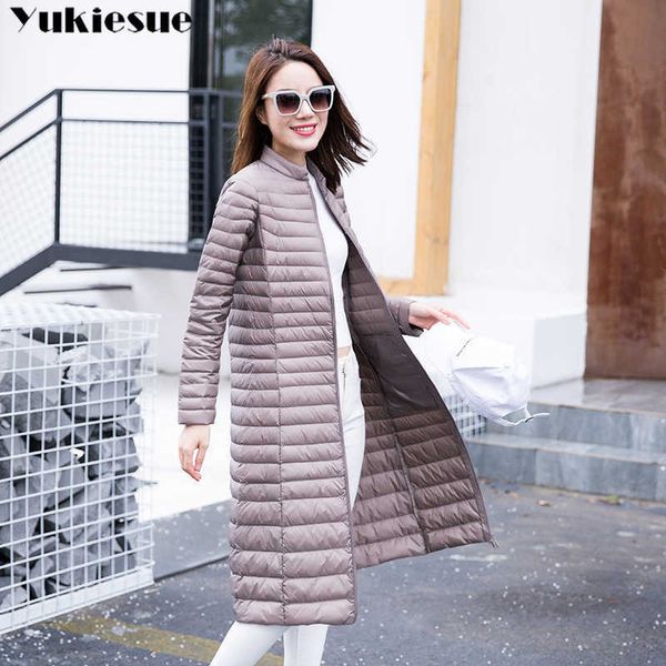 

winter warm long ultra light 90%white down coat women plus size 3xl jacket spring vintage slim thin casual black 210608