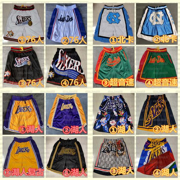 

mens north carolina stitched basketball shorts los angeles lakers just basketball shorts don mesh 76er mitchell&ness basketball, Black
