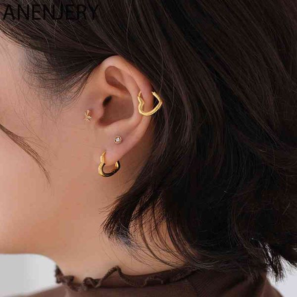 

anenjery simple cute sweet heart buckle hoop fashion for women heart-shaped circle piercing earrings jewelry s-e1312, Golden