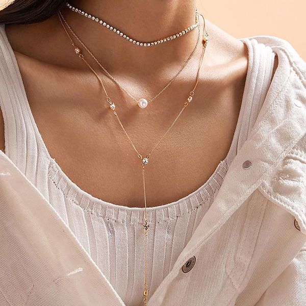 

women's rhinestone claw chain pearl pendant long necklace geometric jewelry fashion designer necklaces for teen girls, Silver