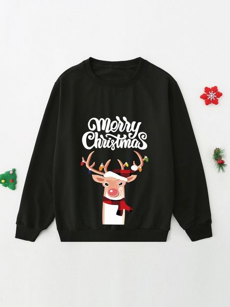 

men 1pc christmas and deer print drop shoulder sweatshirt o9hk#, Black