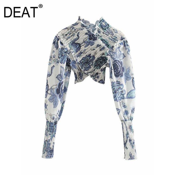 

[deat] women printing v-neck long sleeve elasticity temperament elegant shirt summer fashion 13d056 210527, White