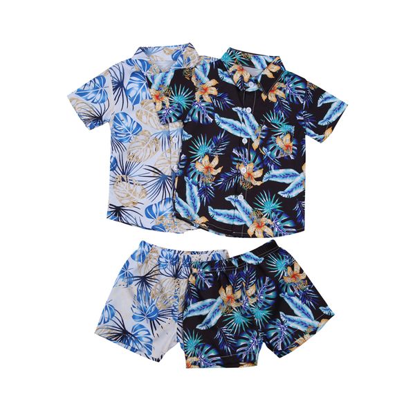 

1-6y summer casual kids boys clothes sets beach outfits floral print single breasted shirts shorts, White