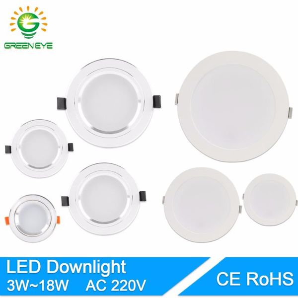 

greeneye ultra bright round led downlight 5w 10w 15w aluminum bombillas ac 220v led down light ceiling recessed spot light