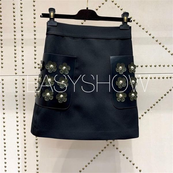 

women's shorts ly093 fashion heavy industry rivet three dimensional flower slim temperament high waist short skirt fashionable versatil, White;black