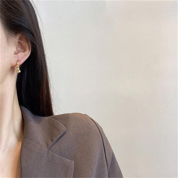 

hoop & huggie 2021 korea trend retro personality metal ball earrings for women girls party dating wedding birthday jewelry accessories, Golden;silver