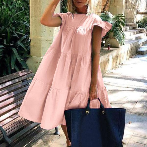 

women vintage floral print loose a-line dress 2021 summer o-neck petal short sleeve dress elegant casual party dress, Black;gray