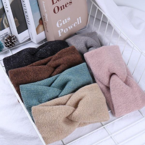 

hair accessories women solid knitting cross knot woolen warm headbands holder elastic hairbands turban headwraps fashion