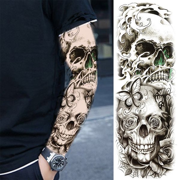 

flower arm tattoo sticker black skeleton full waterproof permanent