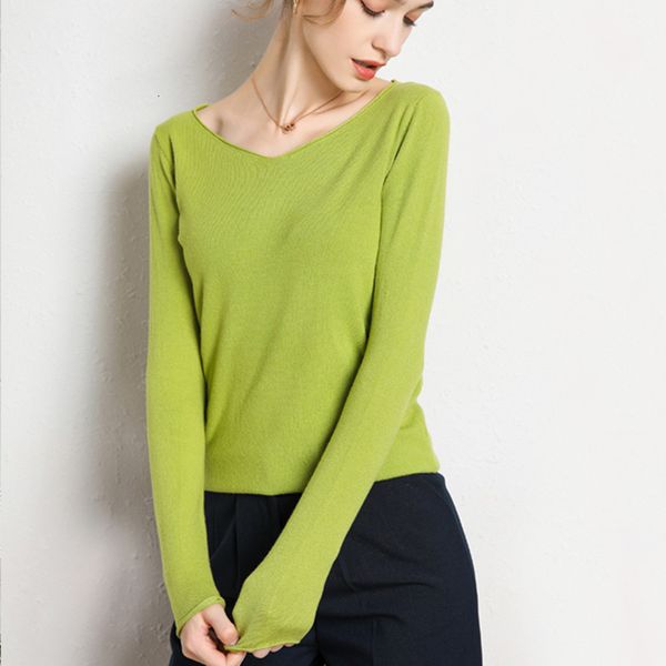 

2021 new plus size womens cotton knitted solid v-neck long sleeve sweater autumn casual fashion korean girls sweaters r252, White;black