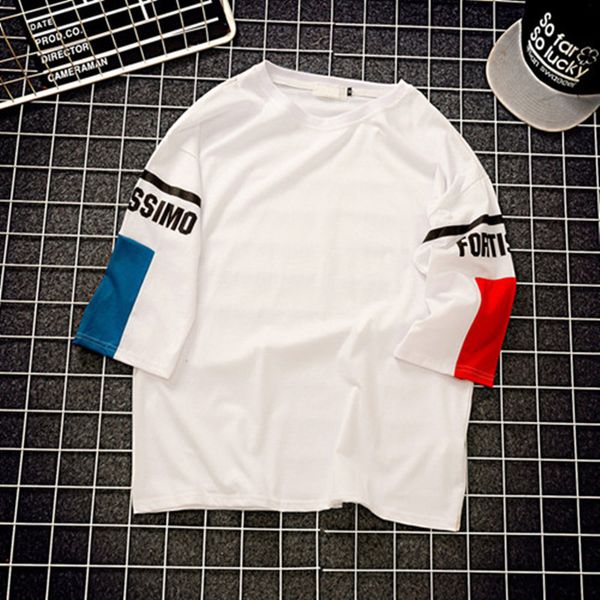 

letters tees printed patchwork t -shirts fashion trend mens summer streetwear cotton mens hip hop short sleeve t-shirts casual tee, White;black