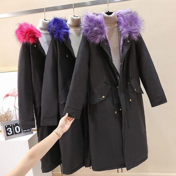 

winter jacket women parka coat long thick hooded fur big plus size female 2021 lady overcoat outwear warm slim black windbreaker
