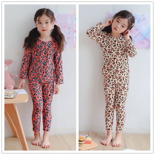 

2021 new fashion autumn winter kids loungewear baby boys girls pajamas set breathable children sleepwear leopard print night kve5, White